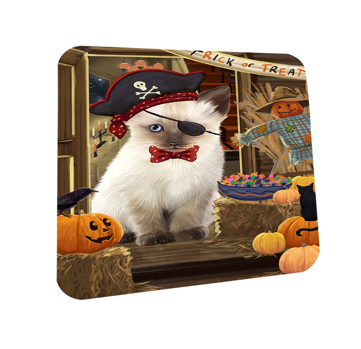 Enter at Own Risk Trick or Treat Halloween Siamese Cat Dog Coasters Set of 4 CST53254