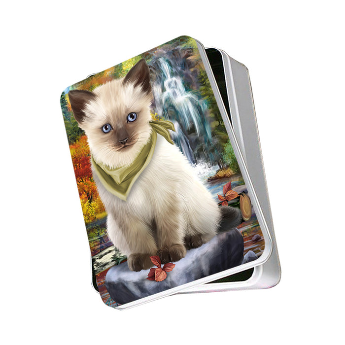 Scenic Waterfall Siamese Cat Photo Storage Tin PITN52010