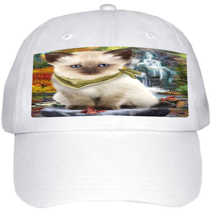 Scenic Waterfall Siamese Cat Ball Hat Cap HAT59607