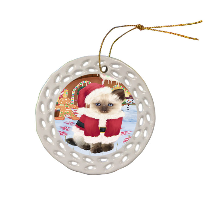 Christmas Gingerbread House Candyfest Siamese Cat Ceramic Doily Ornament DPOR56914