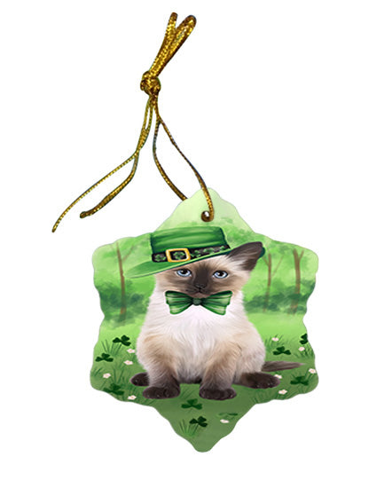 St. Patricks Day Irish Portrait Siamese Cat Star Porcelain Ornament SPOR57979