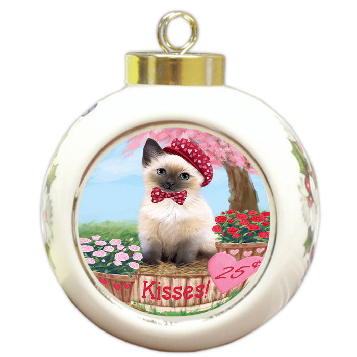 Rosie 25 Cent Kisses Siamese Cat Round Ball Christmas Ornament RBPOR56395