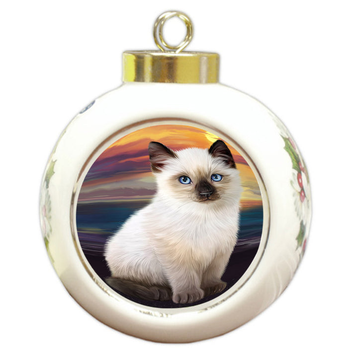 Siamese Cat Round Ball Christmas Ornament RBPOR51774