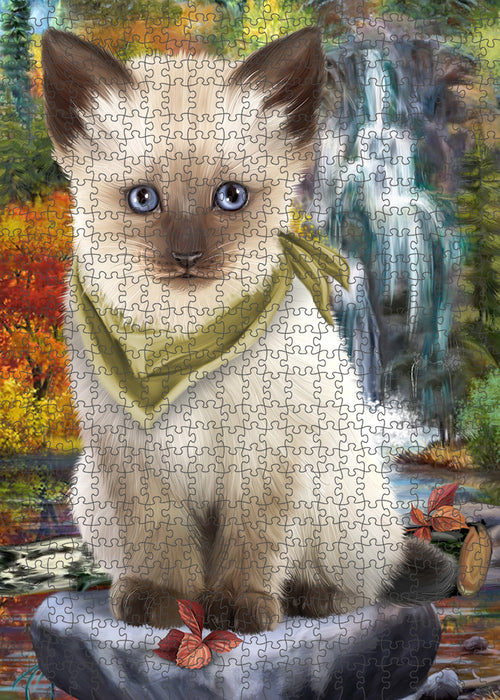Scenic Waterfall Siamese Cat Puzzle with Photo Tin PUZL59961
