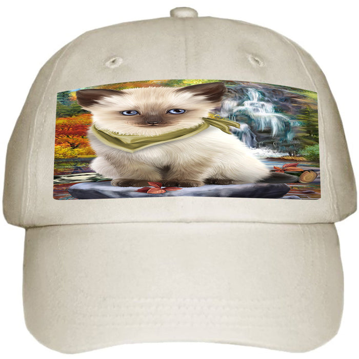 Scenic Waterfall Siamese Cat Ball Hat Cap HAT59607