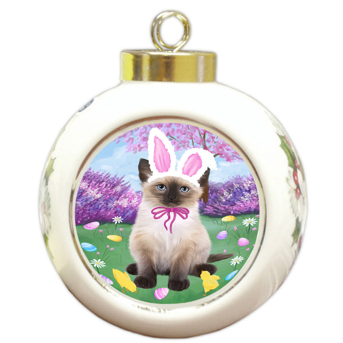Easter Holiday Siamese Cat Round Ball Christmas Ornament RBPOR57336