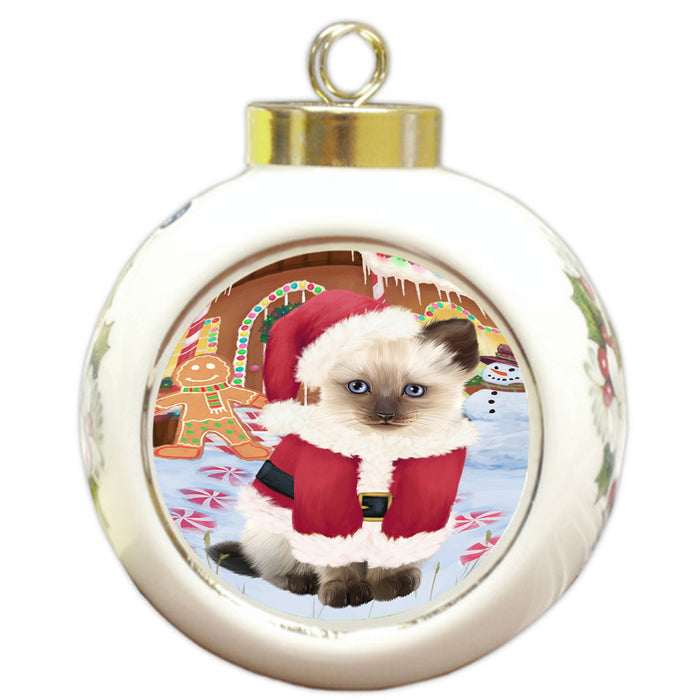 Christmas Gingerbread House Candyfest Siamese Cat Round Ball Christmas Ornament RBPOR56914