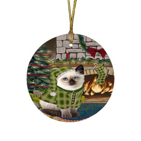 The Stocking was Hung Siamese Cat Round Flat Christmas Ornament RFPOR55980