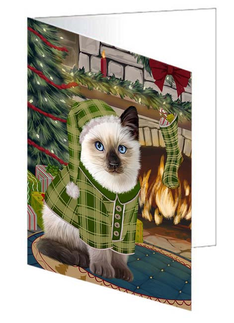 The Stocking was Hung Siamese Cat Handmade Artwork Assorted Pets Greeting Cards and Note Cards with Envelopes for All Occasions and Holiday Seasons GCD71387