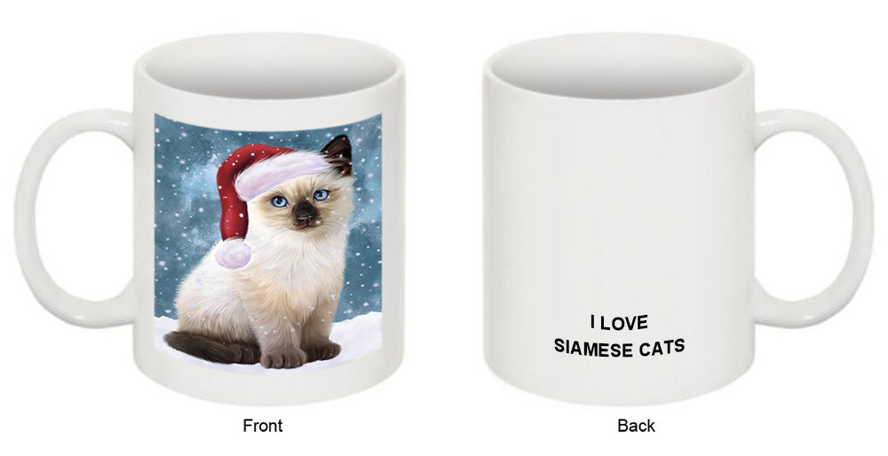 Let it Snow Christmas Holiday Siamese Cat Wearing Santa Hat Coffee Mug MUG49723