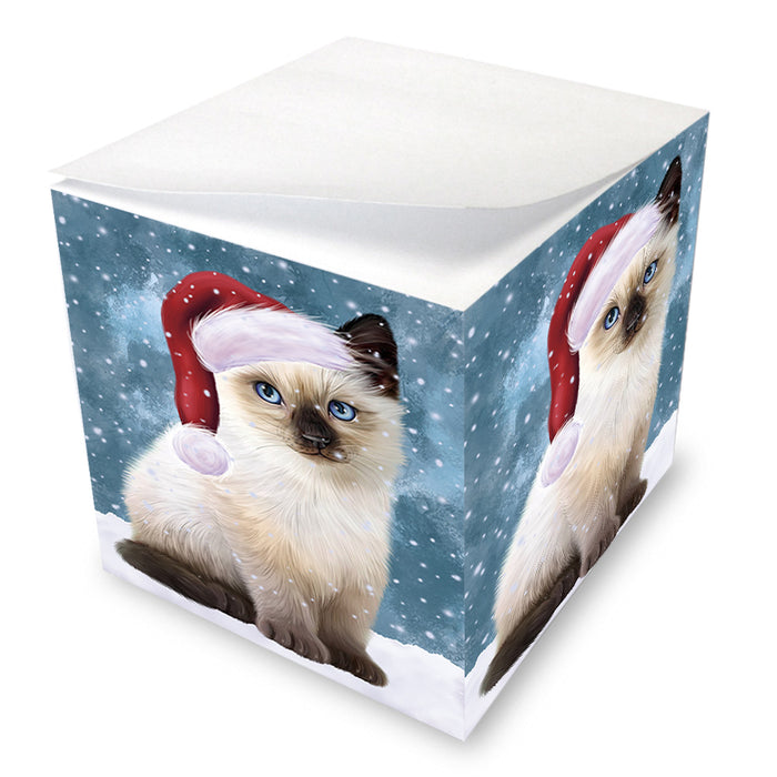 Let it Snow Christmas Holiday Siamese Cat Wearing Santa Hat Note Cube NOC55971
