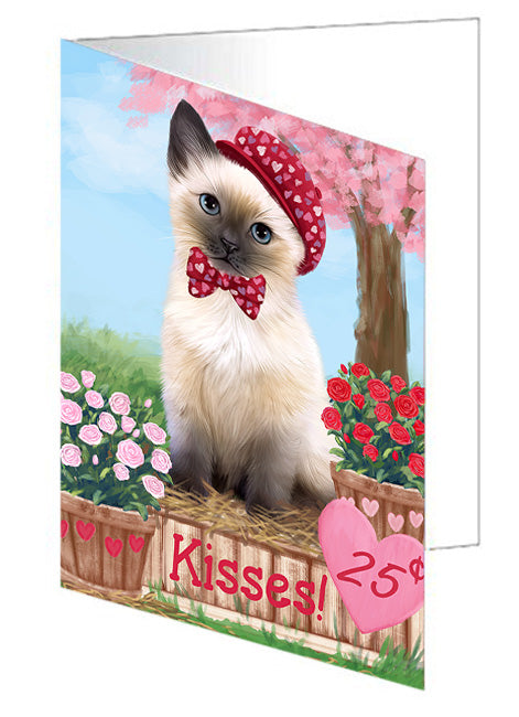 Rosie 25 Cent Kisses Siamese Cat Handmade Artwork Assorted Pets Greeting Cards and Note Cards with Envelopes for All Occasions and Holiday Seasons GCD72632