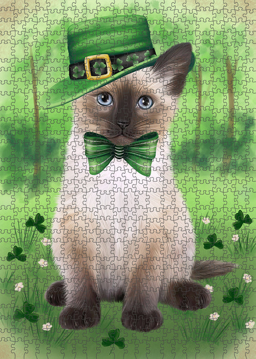 St. Patricks Day Irish Portrait Siamese Cat Portrait Jigsaw Puzzle for Adults Animal Interlocking Puzzle Game Unique Gift for Dog Lover's with Metal Tin Box PZL082