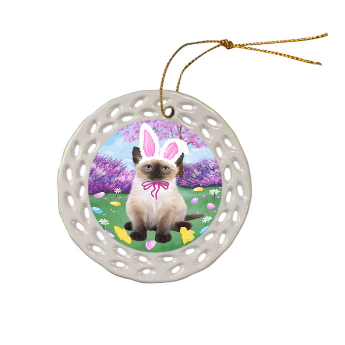 Easter Holiday Siamese Cat Ceramic Doily Ornament DPOR57336