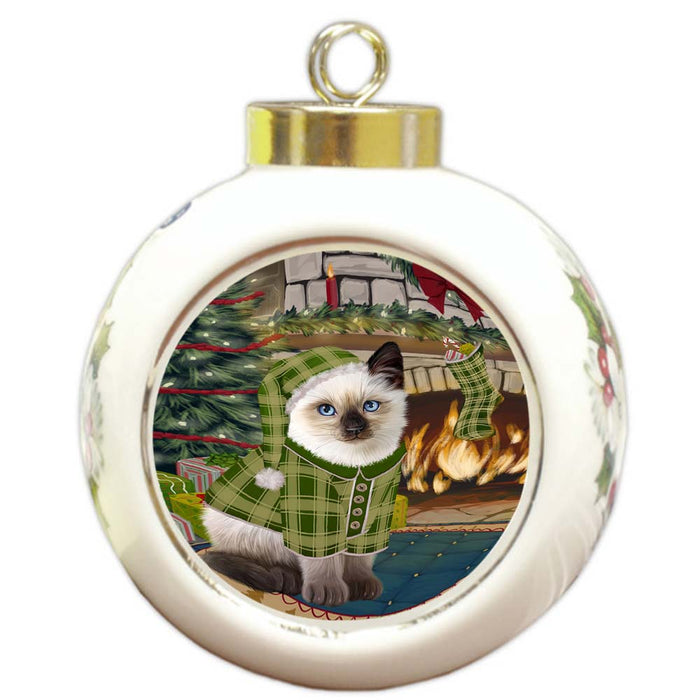 The Stocking was Hung Siamese Cat Round Ball Christmas Ornament RBPOR55980