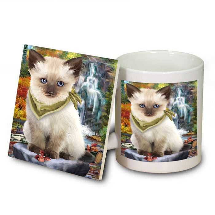 Scenic Waterfall Siamese Cat Mug and Coaster Set MUC51950