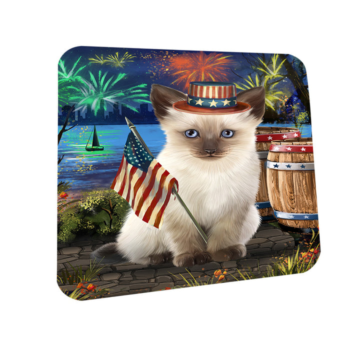 4th of July Independence Day Firework Siamese Cat Coasters Set of 4 CST54032
