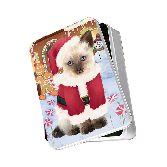 Christmas Gingerbread House Candyfest Siamese Cat Photo Storage Tin PITN56501