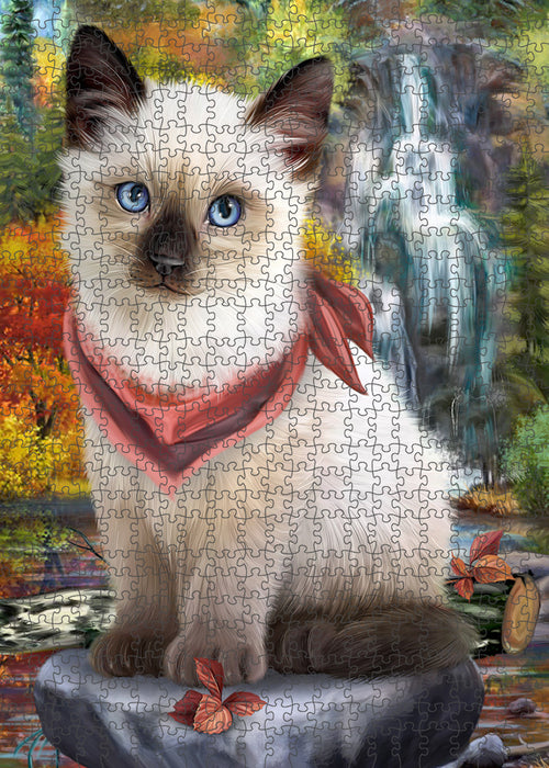 Scenic Waterfall Siamese Cat Puzzle with Photo Tin PUZL59964