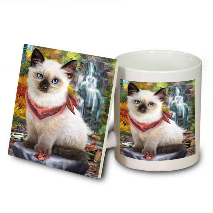Scenic Waterfall Siamese Cat Mug and Coaster Set MUC51951