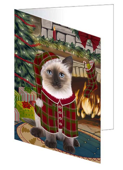 The Stocking was Hung Siamese Cat Handmade Artwork Assorted Pets Greeting Cards and Note Cards with Envelopes for All Occasions and Holiday Seasons GCD71390