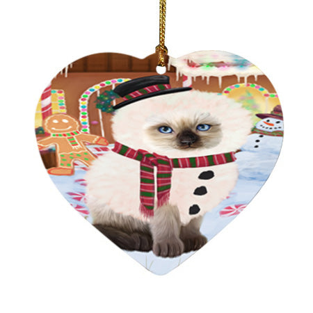 Christmas Gingerbread House Candyfest Siamese Cat Heart Christmas Ornament HPOR56915