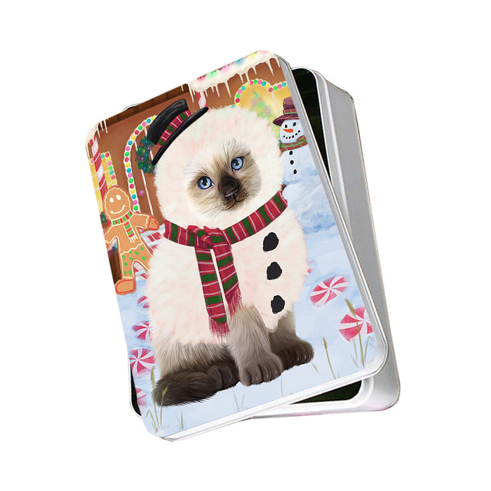 Christmas Gingerbread House Candyfest Siamese Cat Photo Storage Tin PITN56502