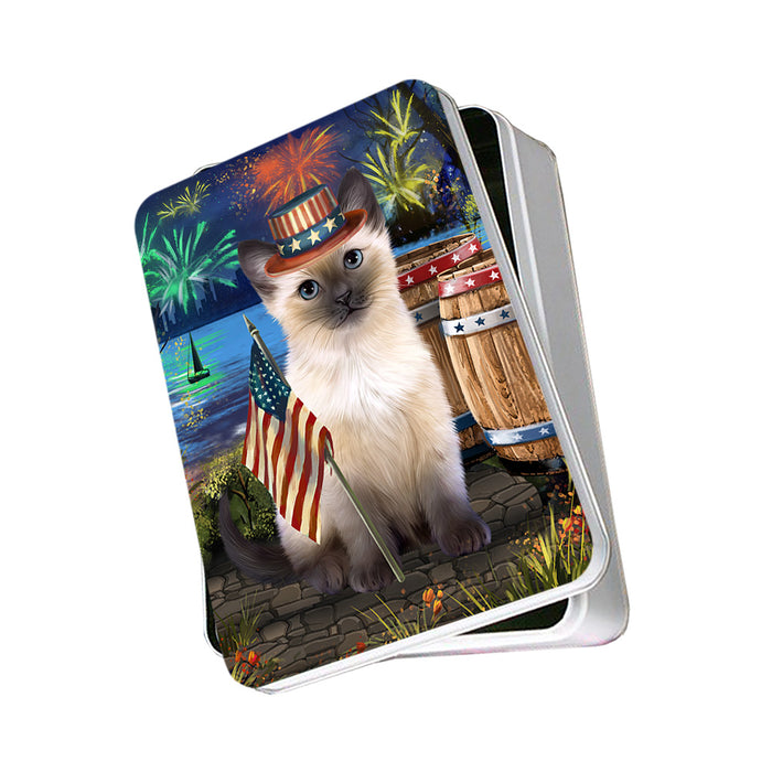 4th of July Independence Day Firework Siamese Cat Photo Storage Tin PITN54018