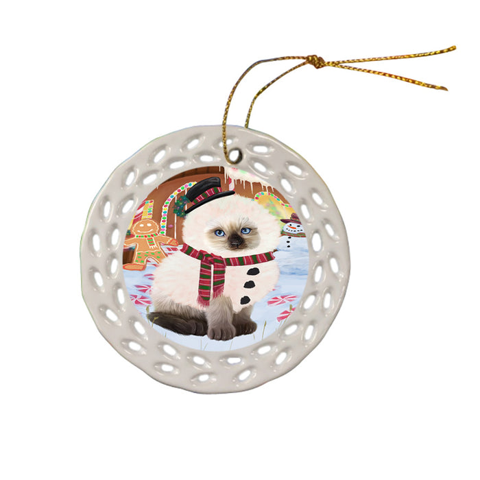 Christmas Gingerbread House Candyfest Siamese Cat Ceramic Doily Ornament DPOR56915