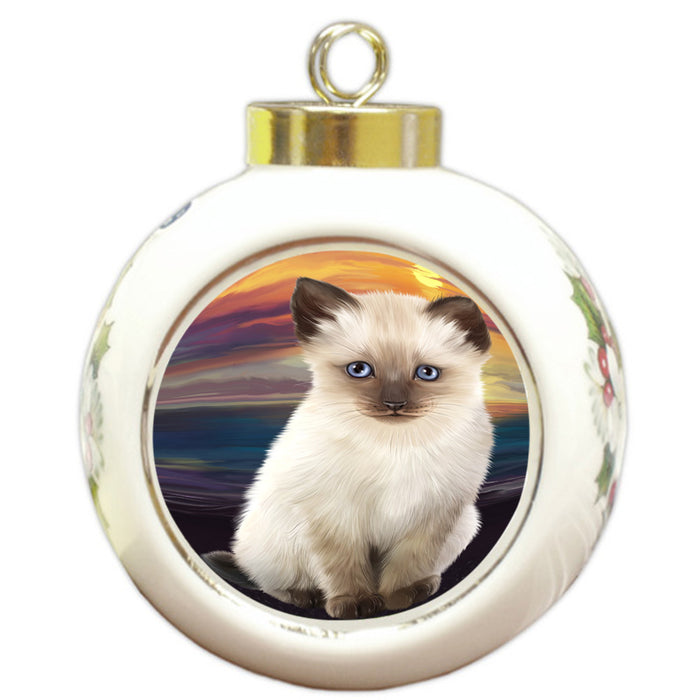 Siamese Cat Round Ball Christmas Ornament RBPOR51775