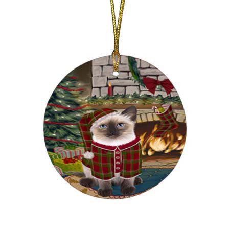 The Stocking was Hung Siamese Cat Round Flat Christmas Ornament RFPOR55981
