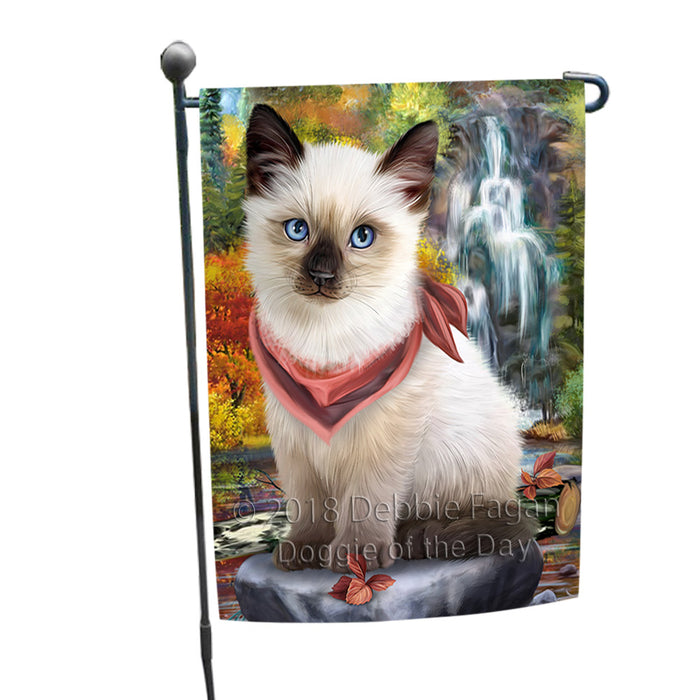 Scenic Waterfall Siamese Cat Garden Flag GFLG51956