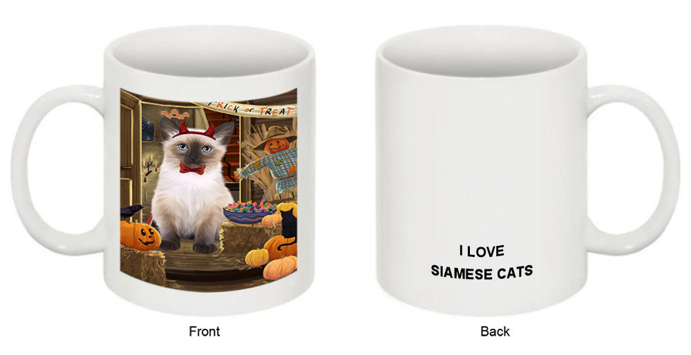 Enter at Own Risk Trick or Treat Halloween Siamese Cat Dog Coffee Mug MUG48695