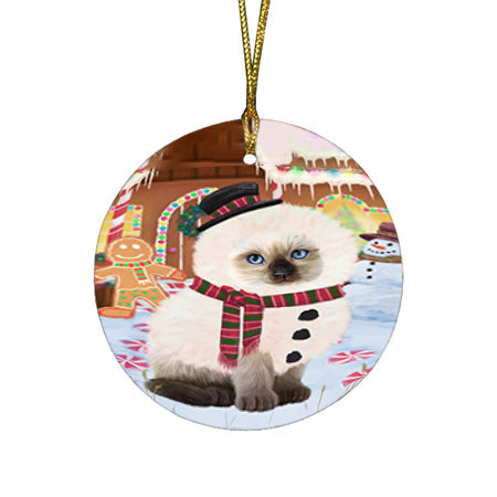 Christmas Gingerbread House Candyfest Siamese Cat Round Flat Christmas Ornament RFPOR56915