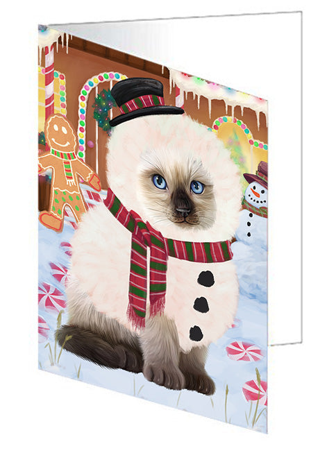 Christmas Gingerbread House Candyfest Siamese Cat Handmade Artwork Assorted Pets Greeting Cards and Note Cards with Envelopes for All Occasions and Holiday Seasons GCD74192