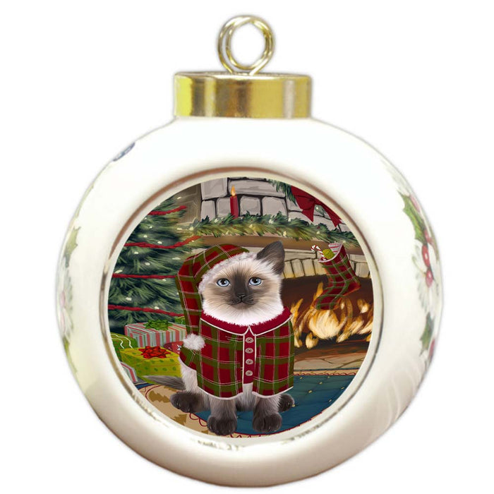 The Stocking was Hung Siamese Cat Round Ball Christmas Ornament RBPOR55981