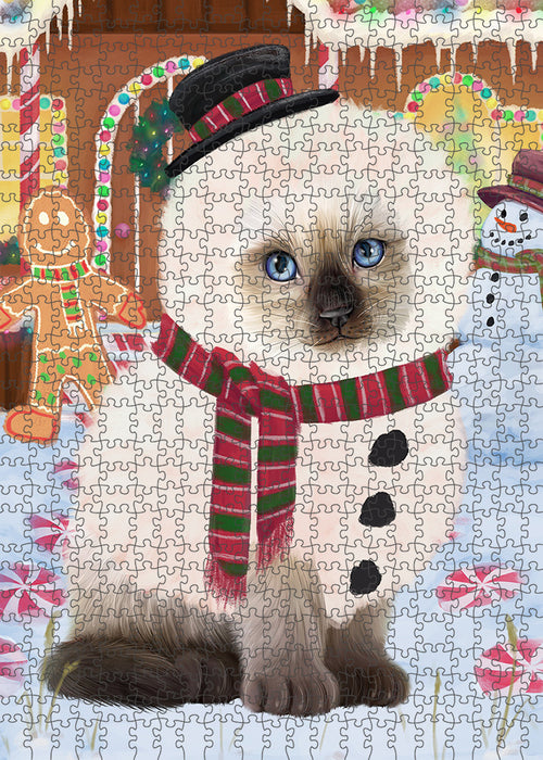Christmas Gingerbread House Candyfest Siamese Cat Puzzle with Photo Tin PUZL94436