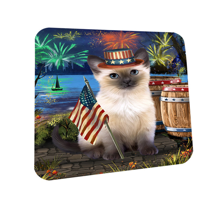 4th of July Independence Day Firework Siamese Cat Coasters Set of 4 CST54033