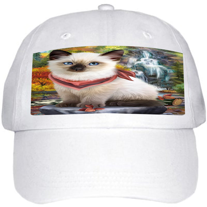 Scenic Waterfall Siamese Cat Ball Hat Cap HAT59610