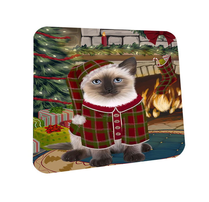 The Stocking was Hung Siamese Cat Coasters Set of 4 CST55583