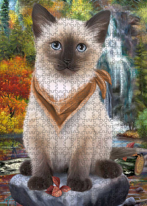 Scenic Waterfall Siamese Cat Puzzle with Photo Tin PUZL59967