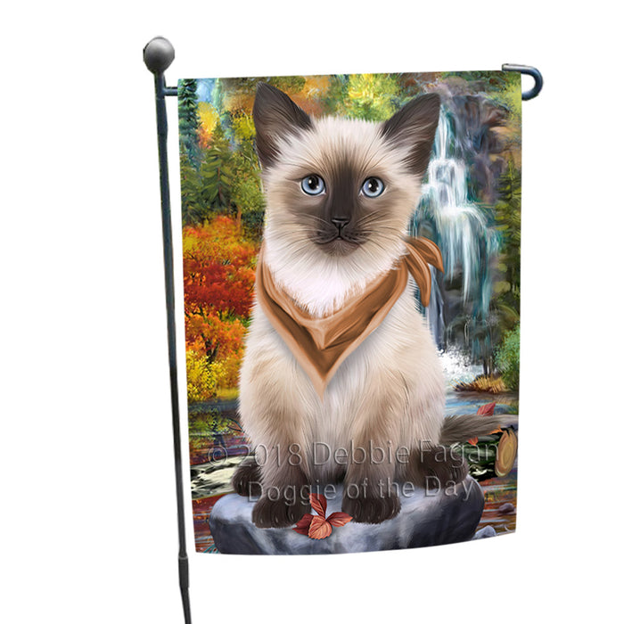 Scenic Waterfall Siamese Cat Garden Flag GFLG51957