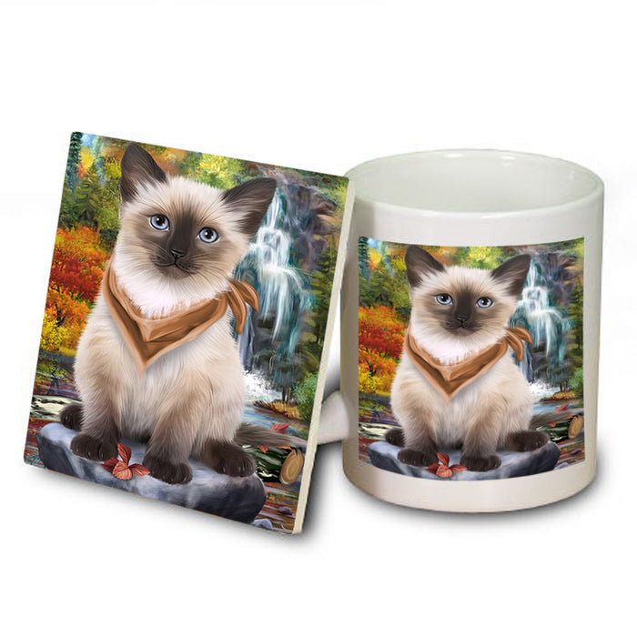 Scenic Waterfall Siamese Cat Mug and Coaster Set MUC51952
