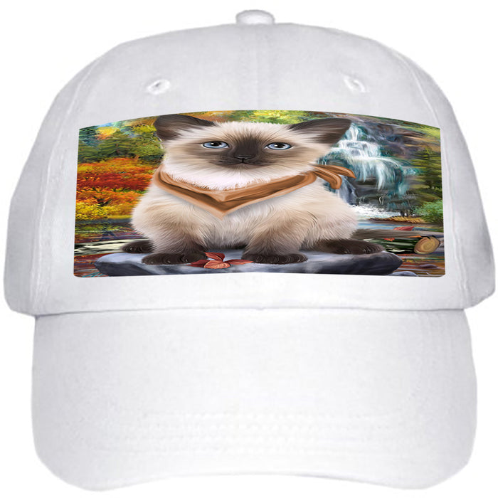 Scenic Waterfall Siamese Cat Ball Hat Cap HAT59613
