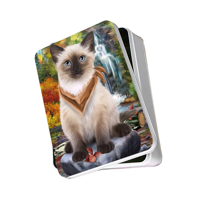 Scenic Waterfall Siamese Cat Photo Storage Tin PITN52012