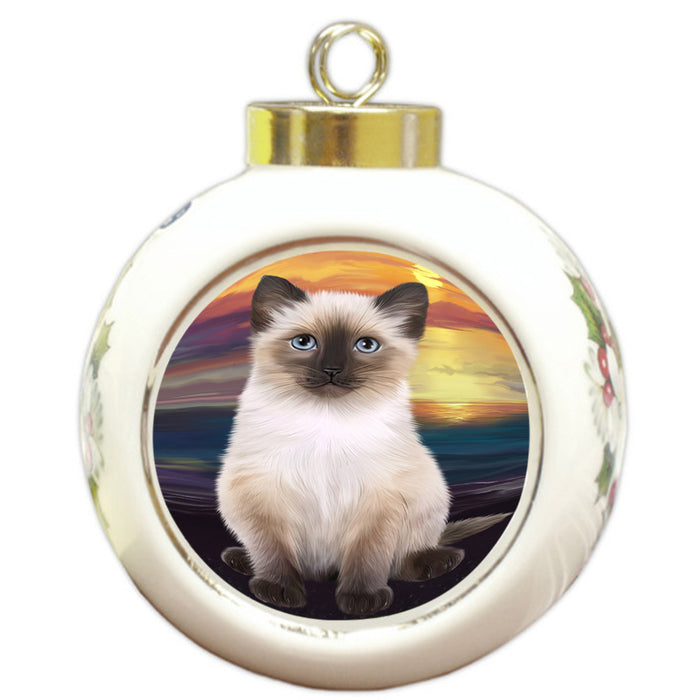 Siamese Cat Round Ball Christmas Ornament RBPOR51776