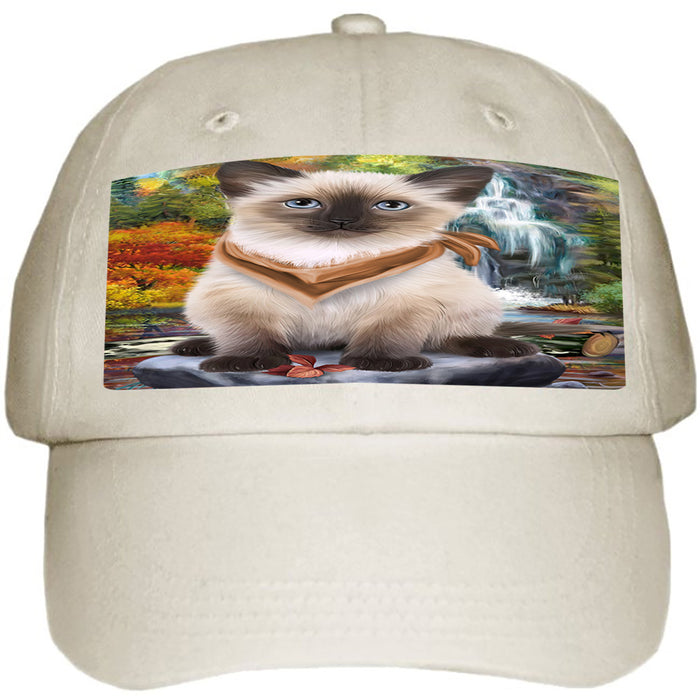 Scenic Waterfall Siamese Cat Ball Hat Cap HAT59613