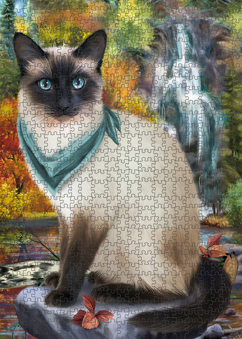 Scenic Waterfall Siamese Cat Puzzle with Photo Tin PUZL59970