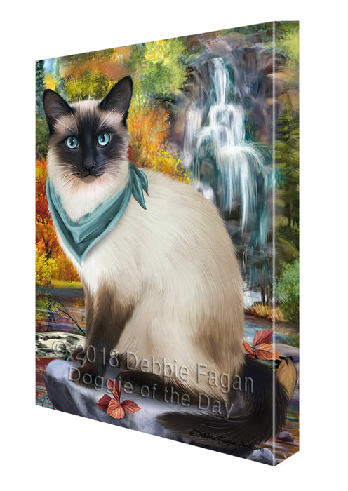 Scenic Waterfall Siamese Cat Canvas Print Wall Art Décor CVS84914