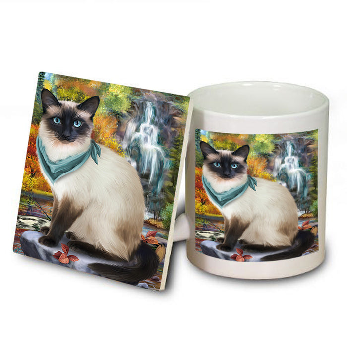 Scenic Waterfall Siamese Cat Mug and Coaster Set MUC51953